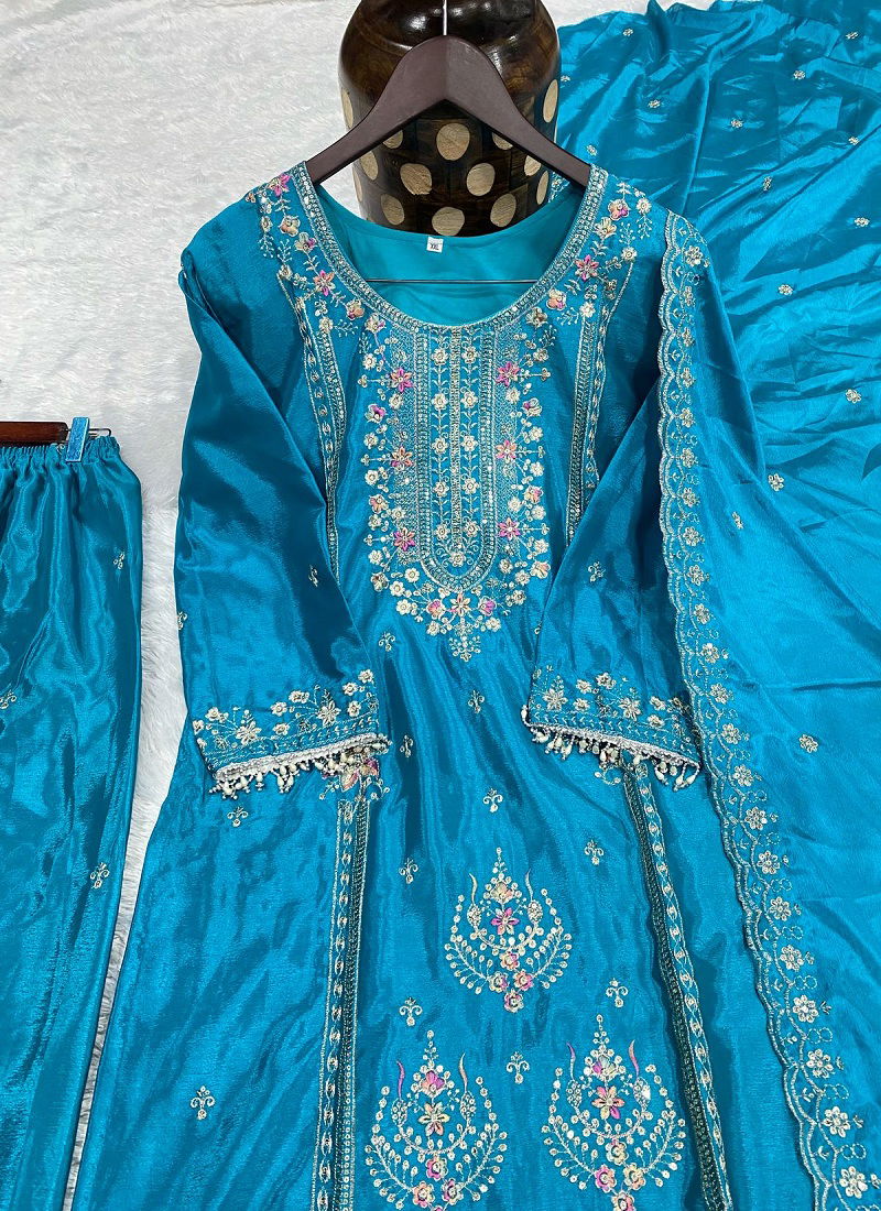 DC G90 Pure Chinon Embroidery Kurti With Bottom Dupatta Orders In India